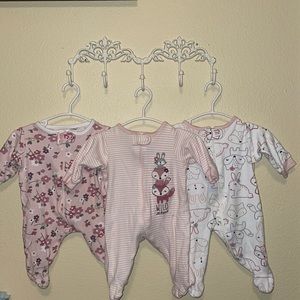 Baby Girl one piece play/pajama set (3 pack)- newborn
